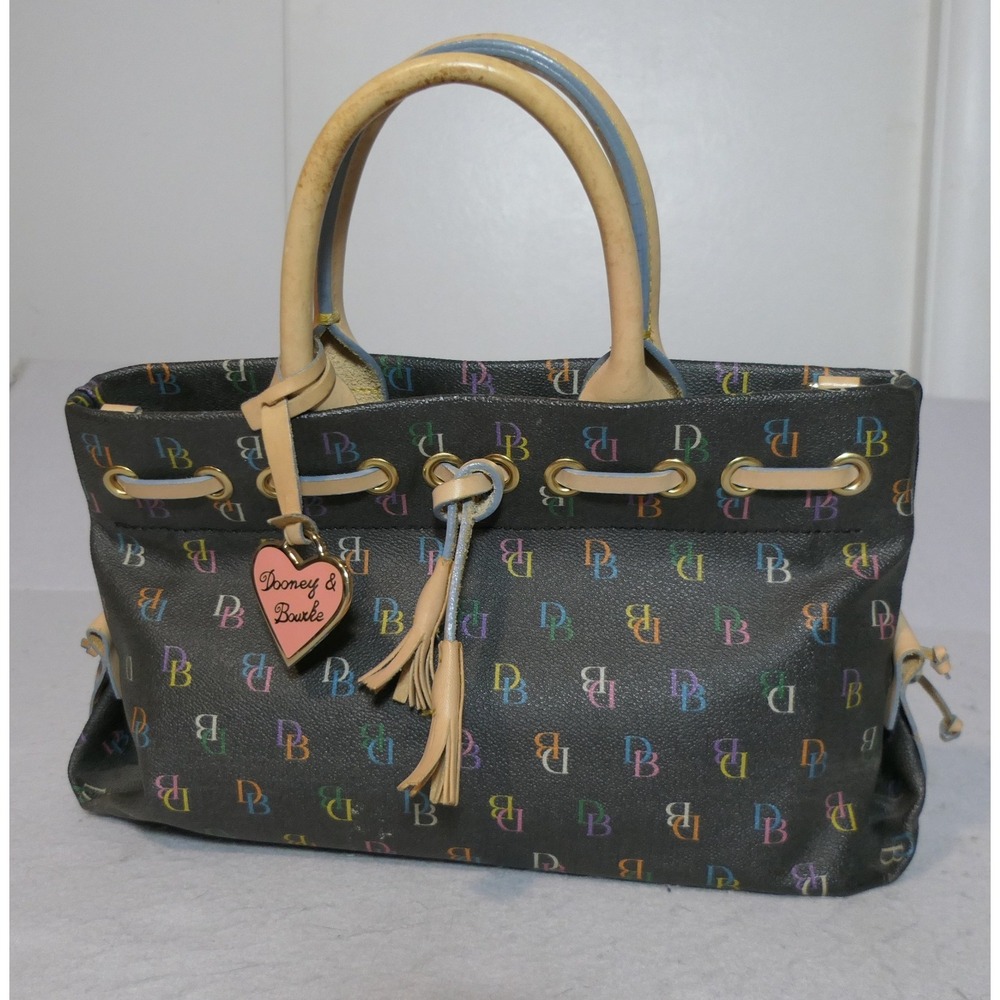 Dooney & Bourke Womens Rainbow Monogram Tote M Black Y2K Retro Heart Charm Logos